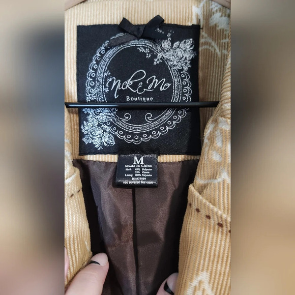 Nick & Mo Womens Corduroy Blazer Size M Tan Floral Maximalism Retro Artsy - Picture 3 of 8